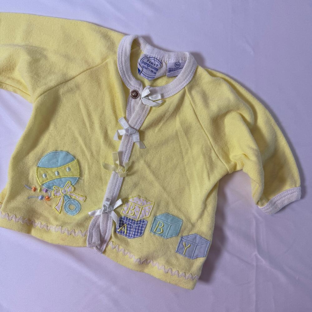 Vintage 80s First Impression Infant Wear "BABY" Block Snap Button Top Sz 3-6 mo